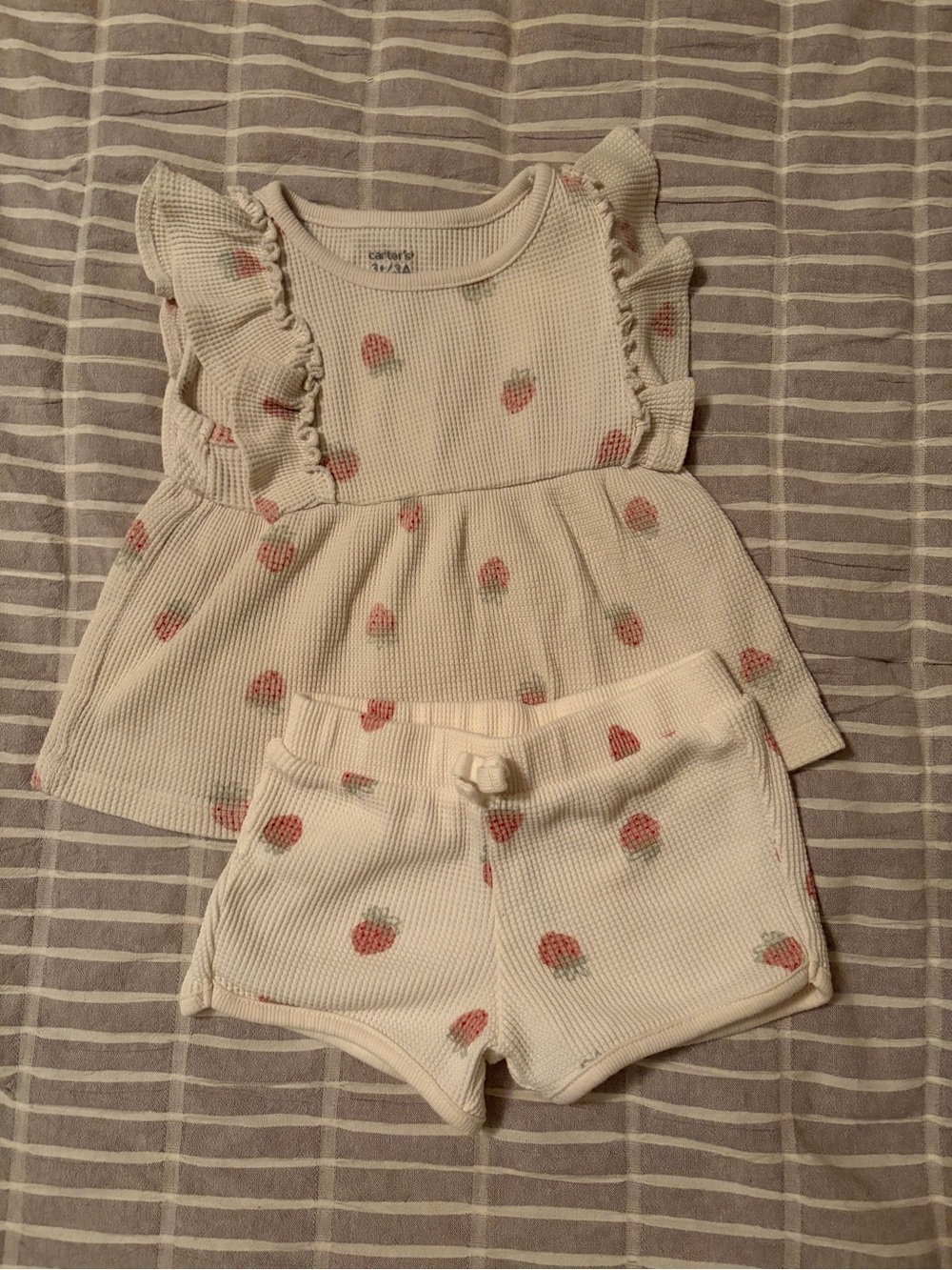 Carter's Cream Strawberry Waffle-Knit Girls Set